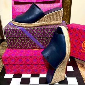 Tory Burch Leather Espadrille wedge Heel Shoe 8.5